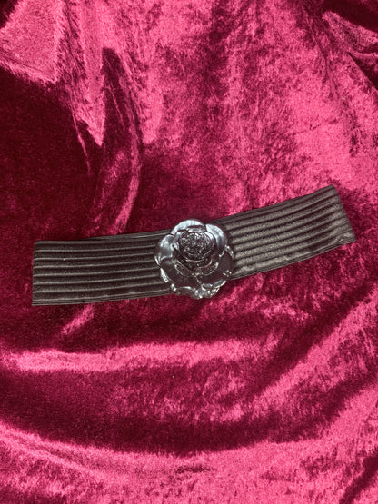 Vintage Elastic Waist Belt - Black Rose Statement Buckle - Charmant Belts California