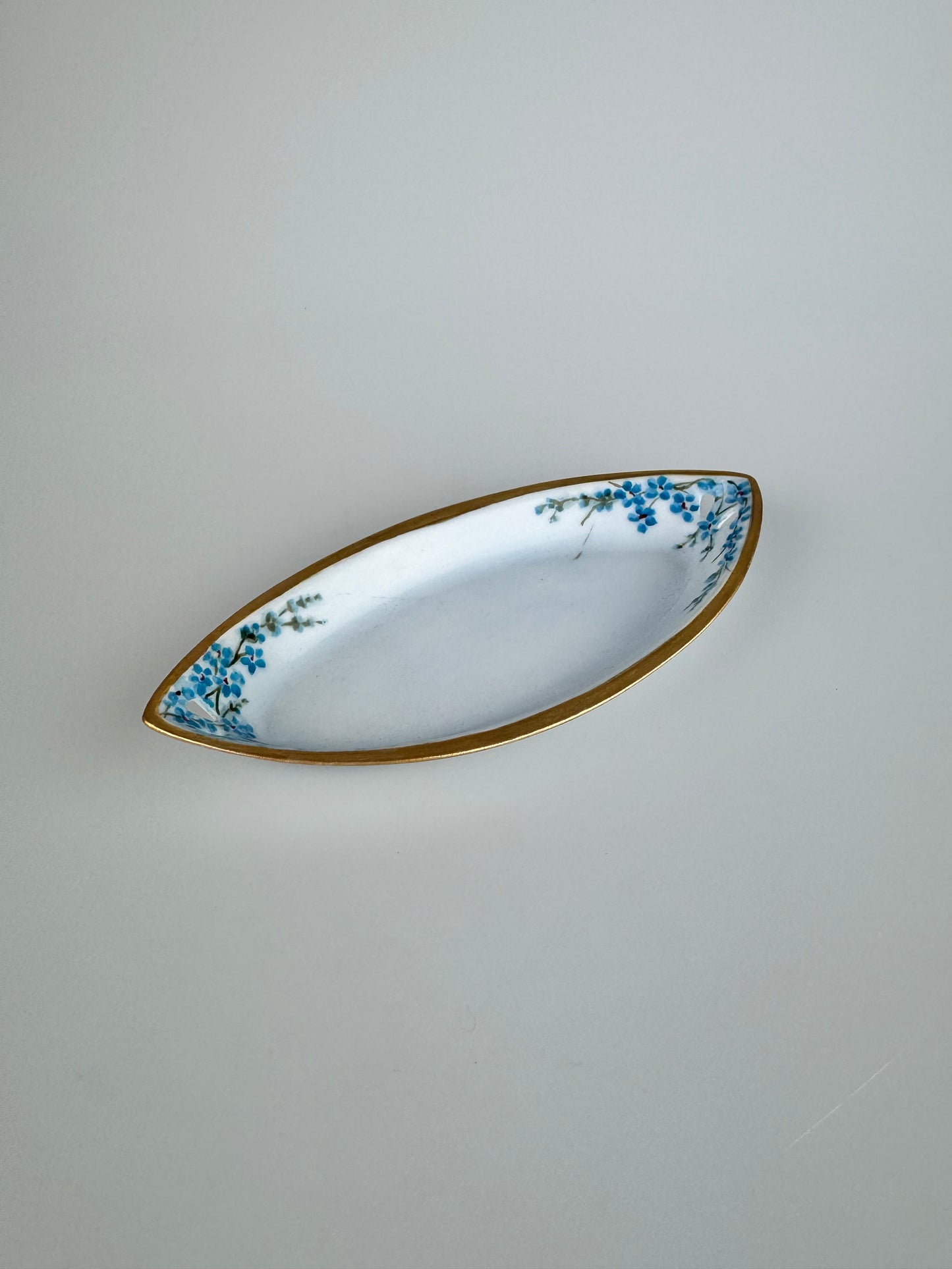 Vintage German Hand Painted Trinket Dish - Blue Forget-Me-Nots