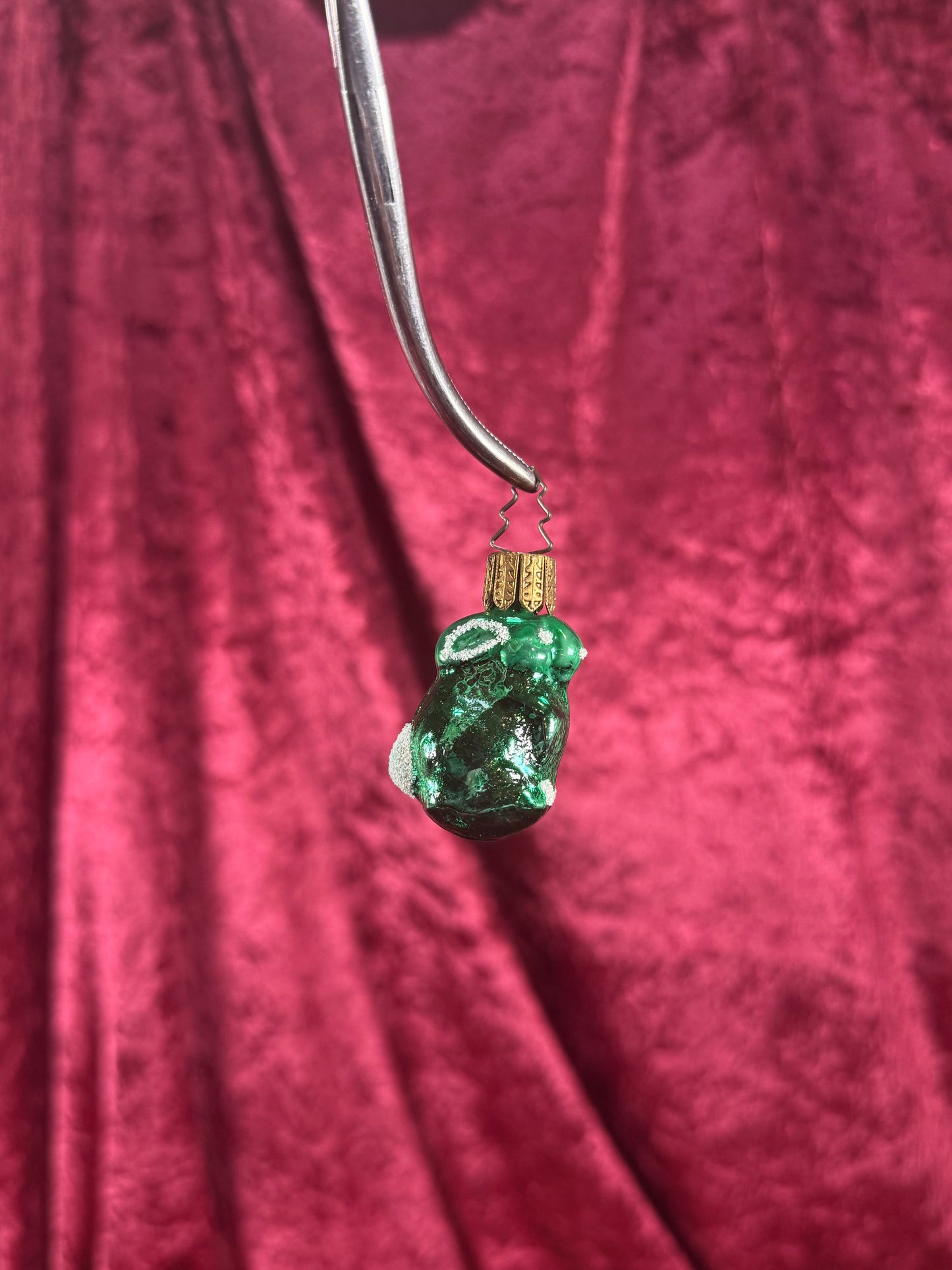 Vintage Christmas - Handblown Glass Ornament - Green Bunny - Czech Republic