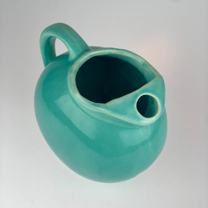 1940s Aqua Blue Slant Ball Pitcher w/ Ice Lip - Marked USA