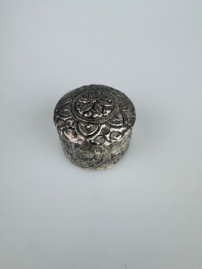 Antique Silver Repousse Pill Box with Floral Design - 19g