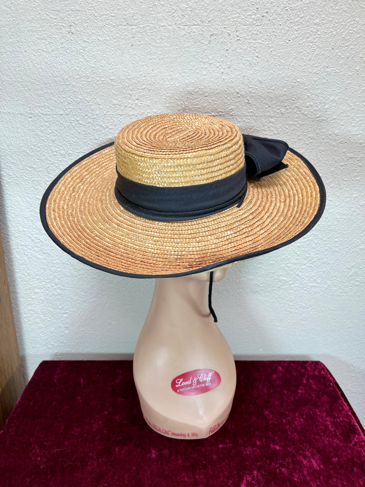 Vintage Accessories - Straw Sun Hat - Black Bow - Medium