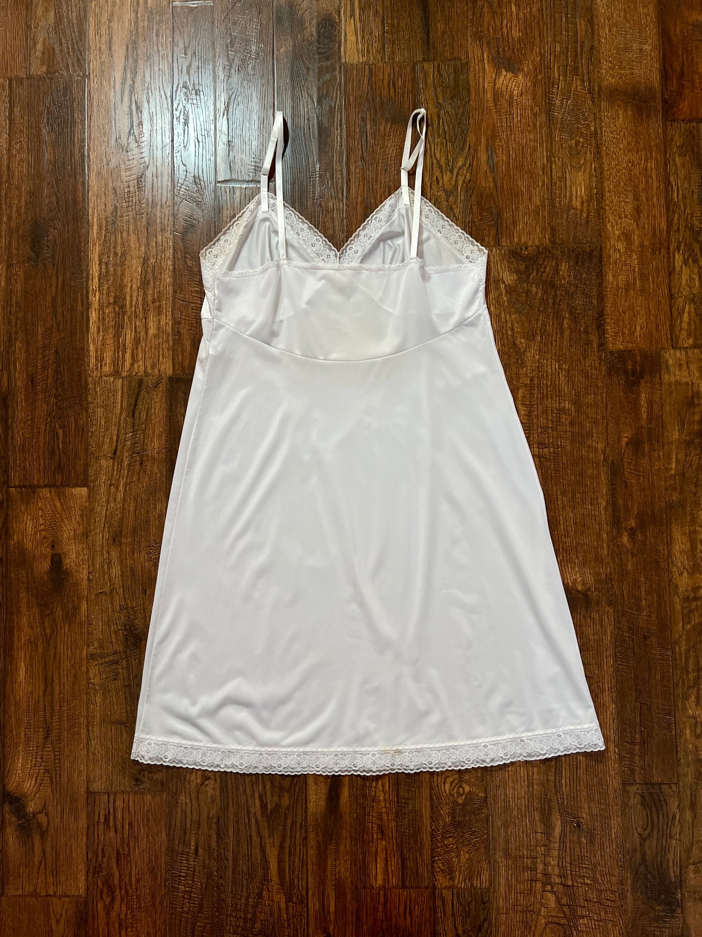Vintage White Nylon Above The Knee Slip Dress - Lace Trim - Gilligan O'Malley