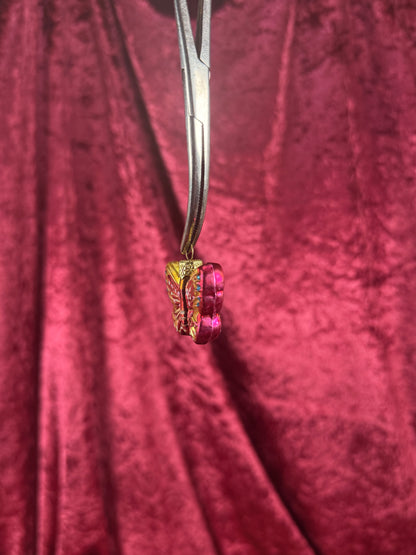 Vintage Christmas - Handblown Glass Ornament - Hot Pink Butterfly - 1.75"