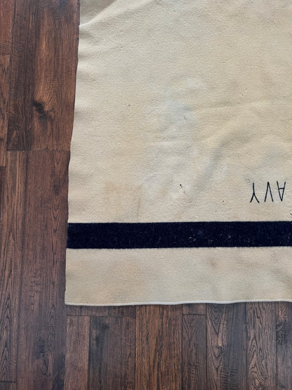 Vintage Military Issue Wool Blanket – WWII US Navy Blue Stripe