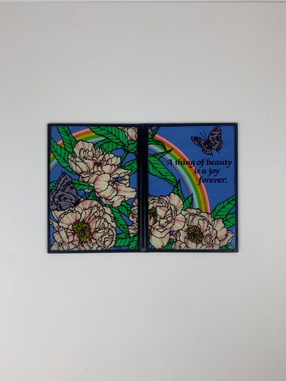 Vintage 1981 Yorkraft Bi-Fold Stained Glass Art - A Thing Of Beauty - Rainbows & Butterflies