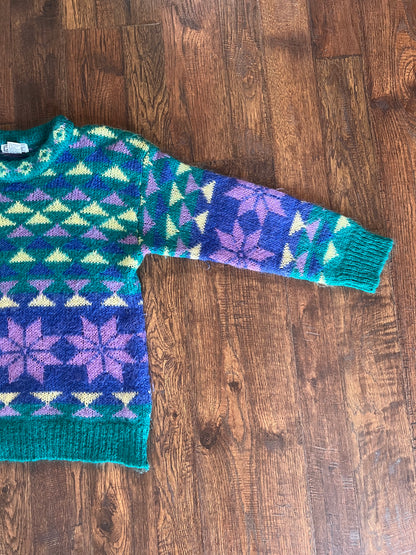 Vintage Clothing - Knit Pullover Sweater - All Over Geometric Pattern  - Gallagher - Small