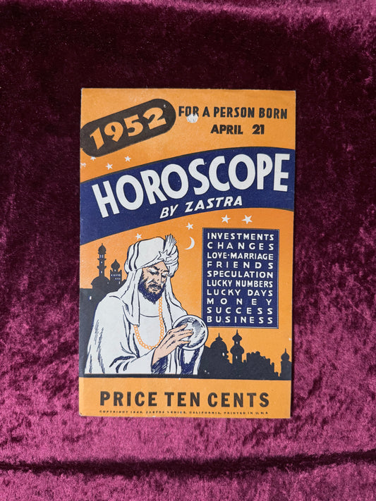 Vintage Zastra Horoscope Booklet 1952 - April 21 Birthday Fortune Pamphlet - Mid Century Astrology Ephemera