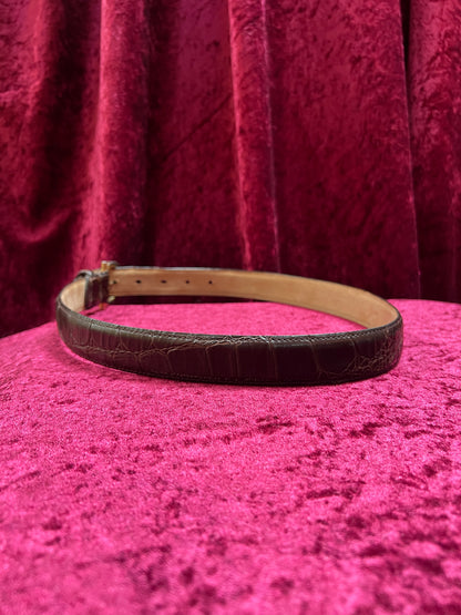 Vintage Genuine Italian Calfskin Belt – Brown Alligator Embossed with Brass Buckle -