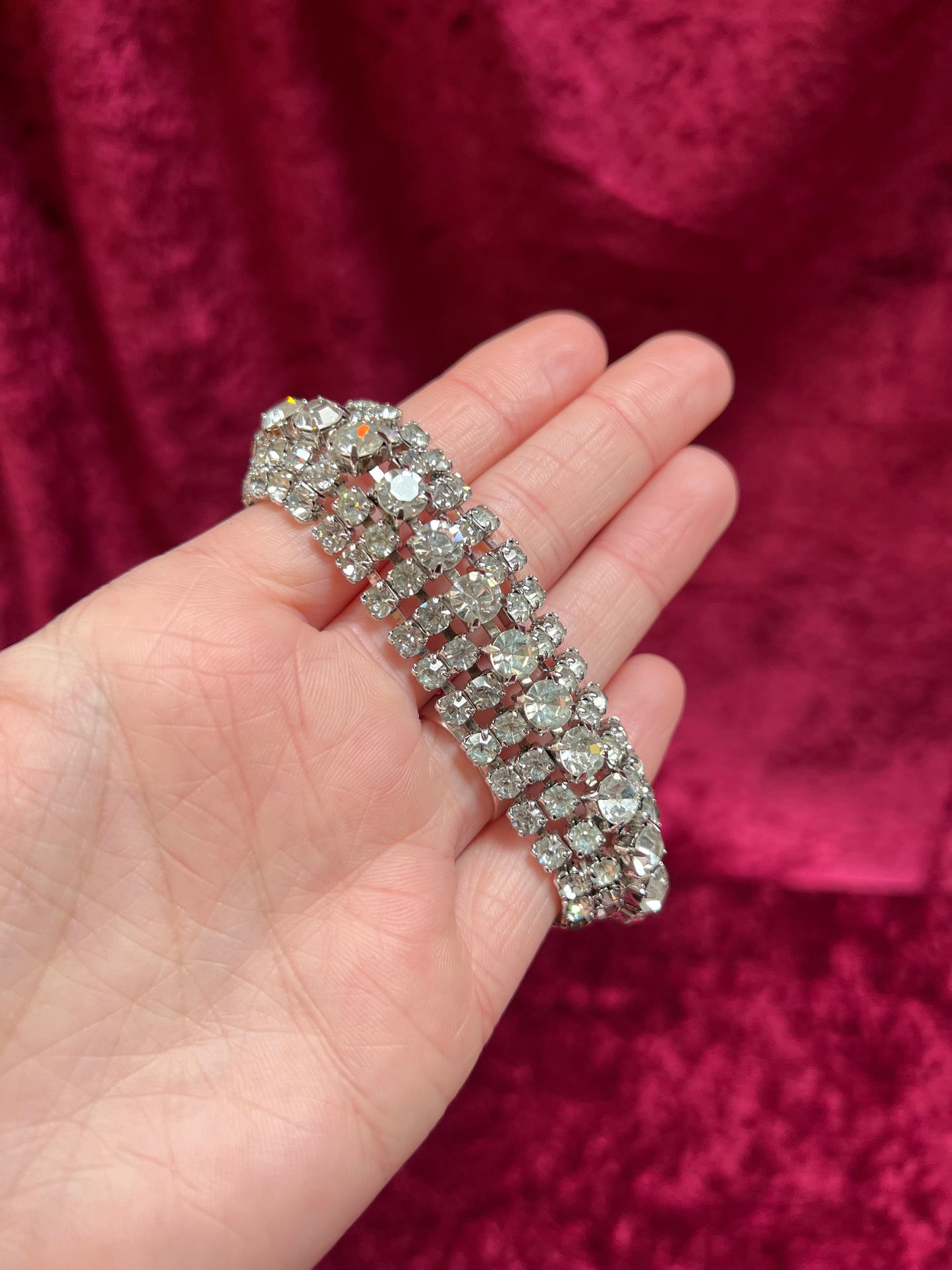 Vintage Jewelry - 5-Row Tennis Bracelet - Round Cut Rhinestones - 7.5"
