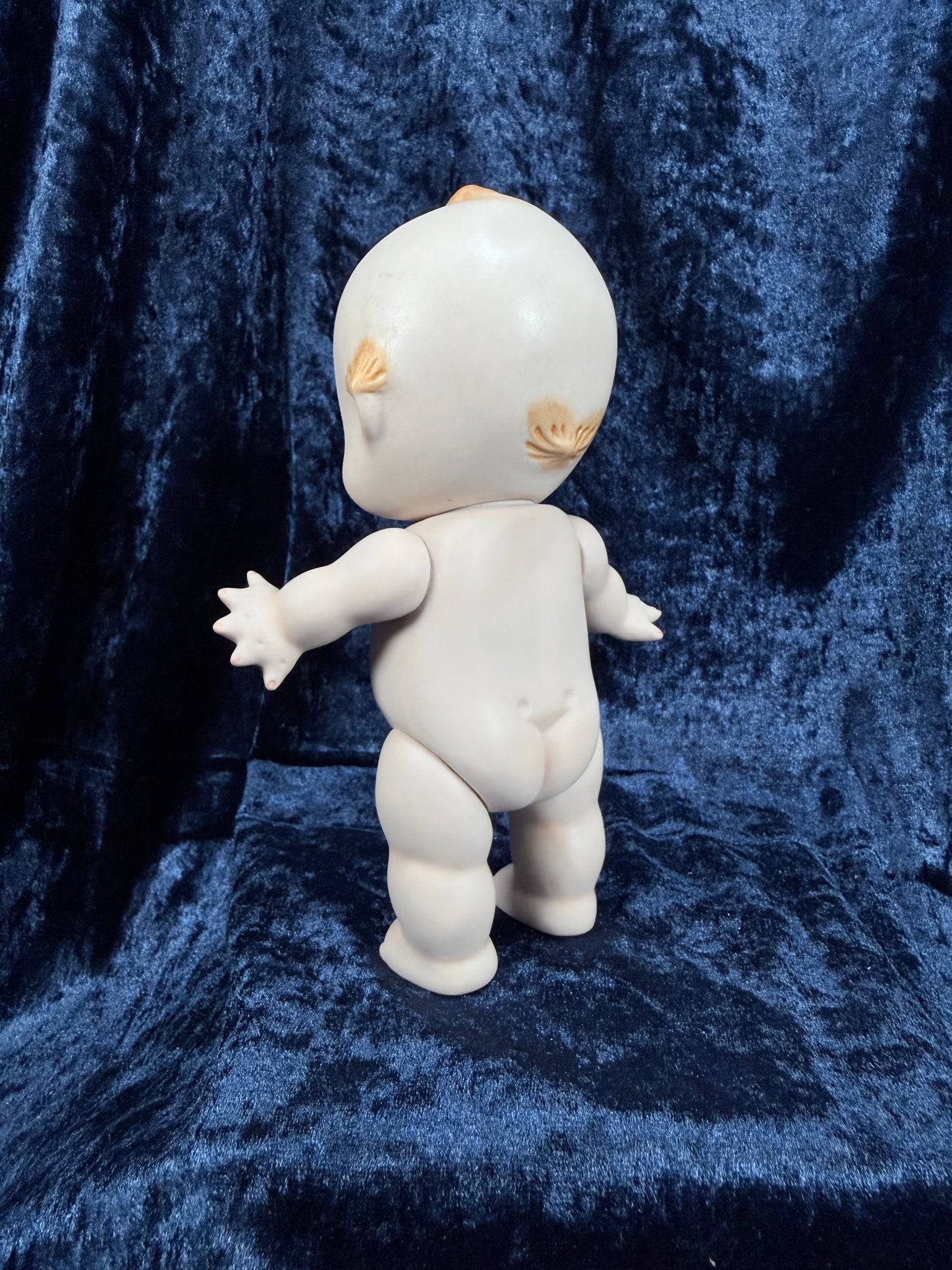 Vintage Bisque Ceramic Kewpie Doll – Posable Figure with Pink Lace Dress