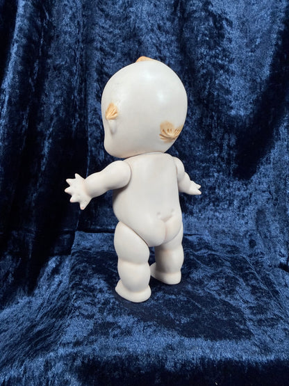 Vintage Bisque Ceramic Kewpie Doll – Posable Figure with Pink Lace Dress