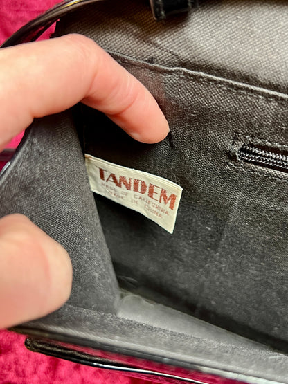 Vintage Accessories - Convertible Purse - Black Faux Patent Leather - Crocodile Skin Flap - Tandem Bags of California