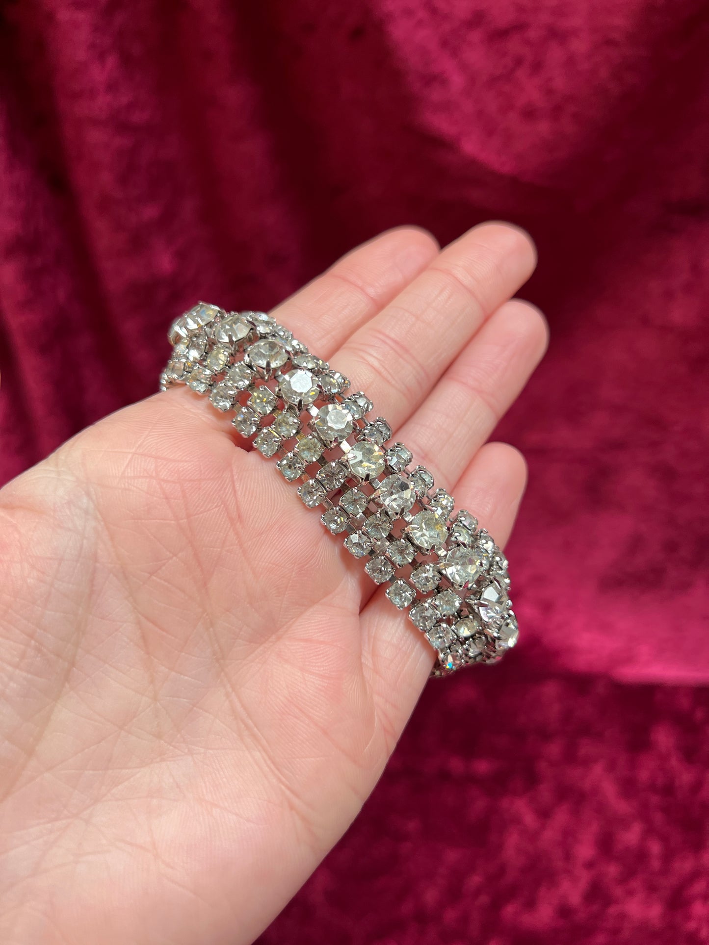Vintage Jewelry - 5-Row Tennis Bracelet - Round Cut Rhinestones - 7.5"