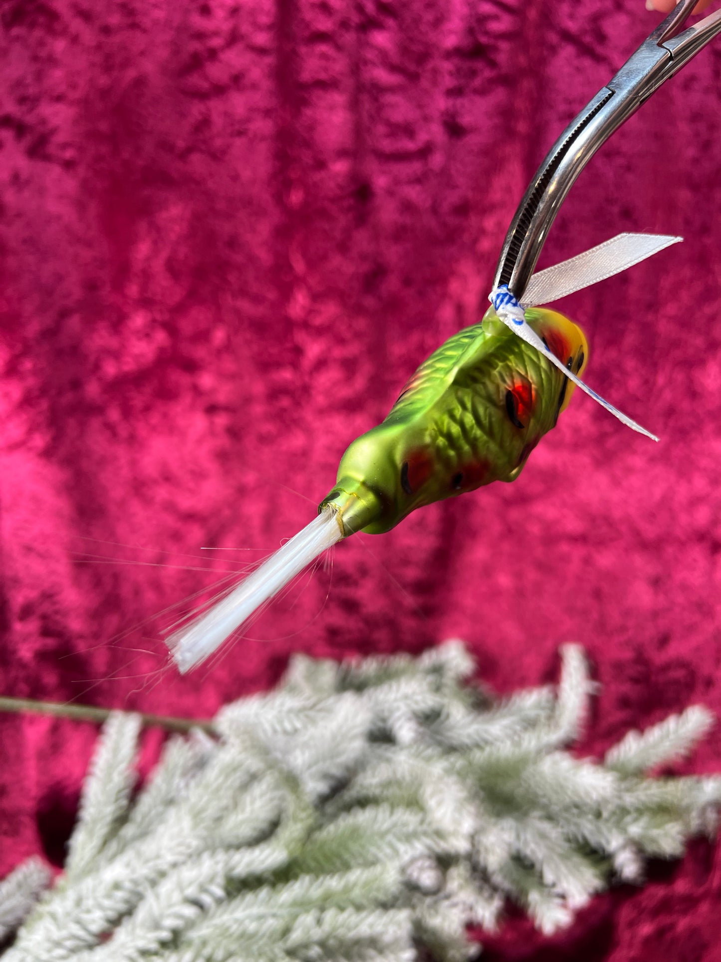 Vintage Christmas - Handblown Glass Ornament - Green Fish - Lauscha - Made In Germany