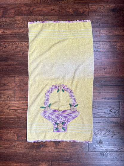 Vintage Linens - Terry Cloth Bath Towel - Purple Crochet Basket - Cannon