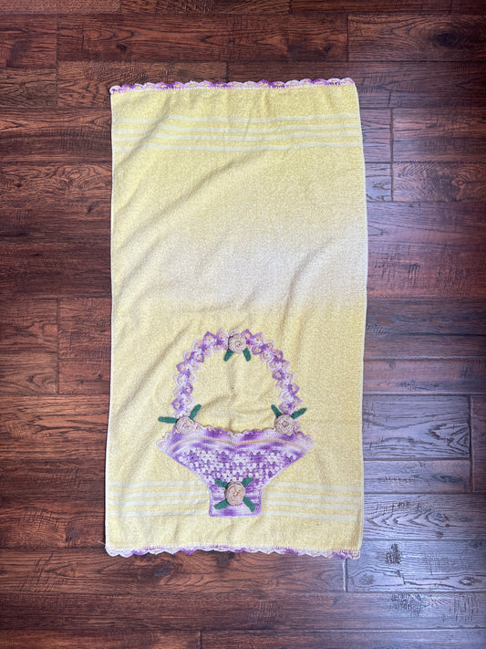 Vintage Linens - Terry Cloth Bath Towel - Purple Crochet Basket - Cannon