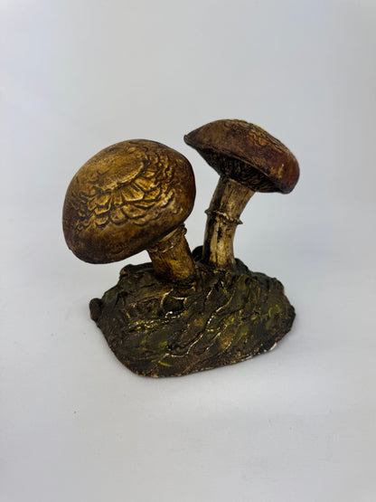 Vintage 1970s Chalkware 3D Toadstool Mushroom Decor Sculpture - Set of 2