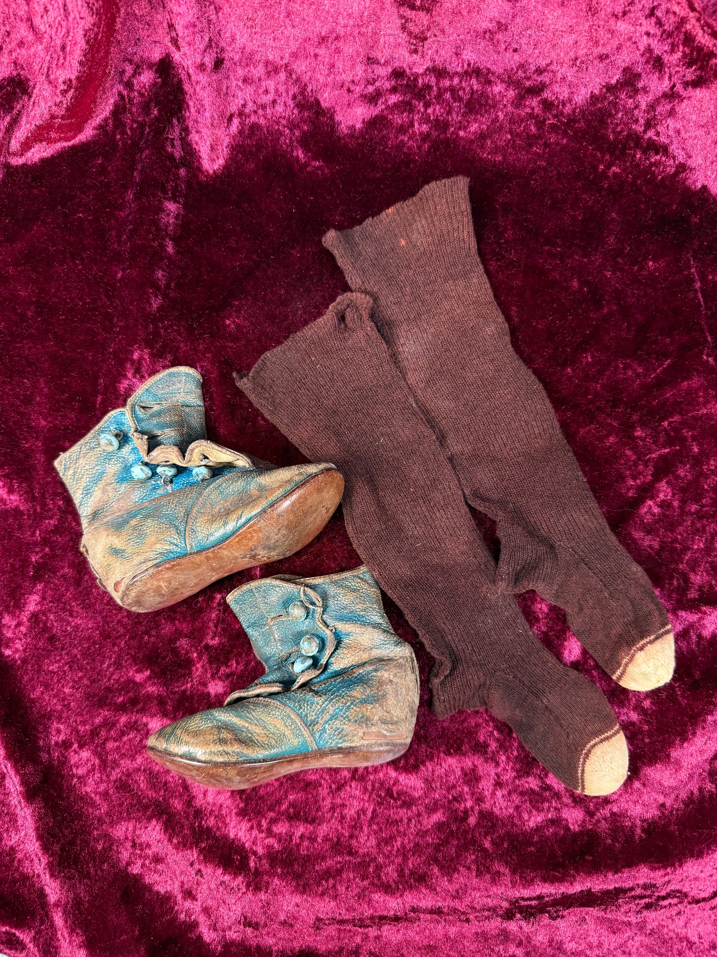 Antique Leather Baby Shoes / Boots – Edwardian Button Up High Tops in Teal