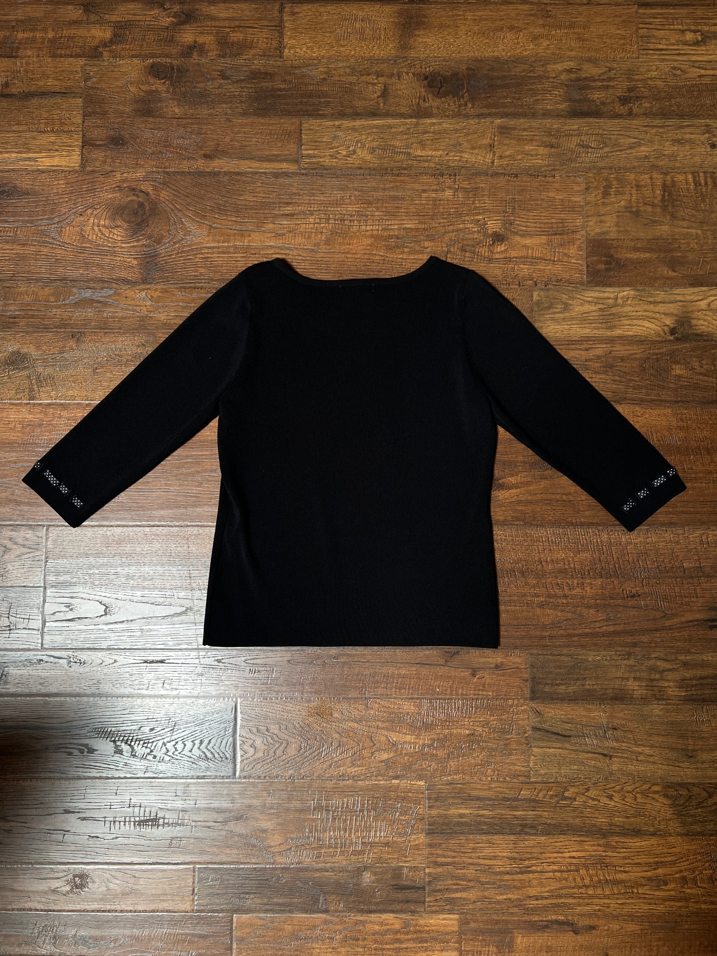 Vintage Notations Rayon Blend Black Top — Polka Dot Bow Trim - Size Large