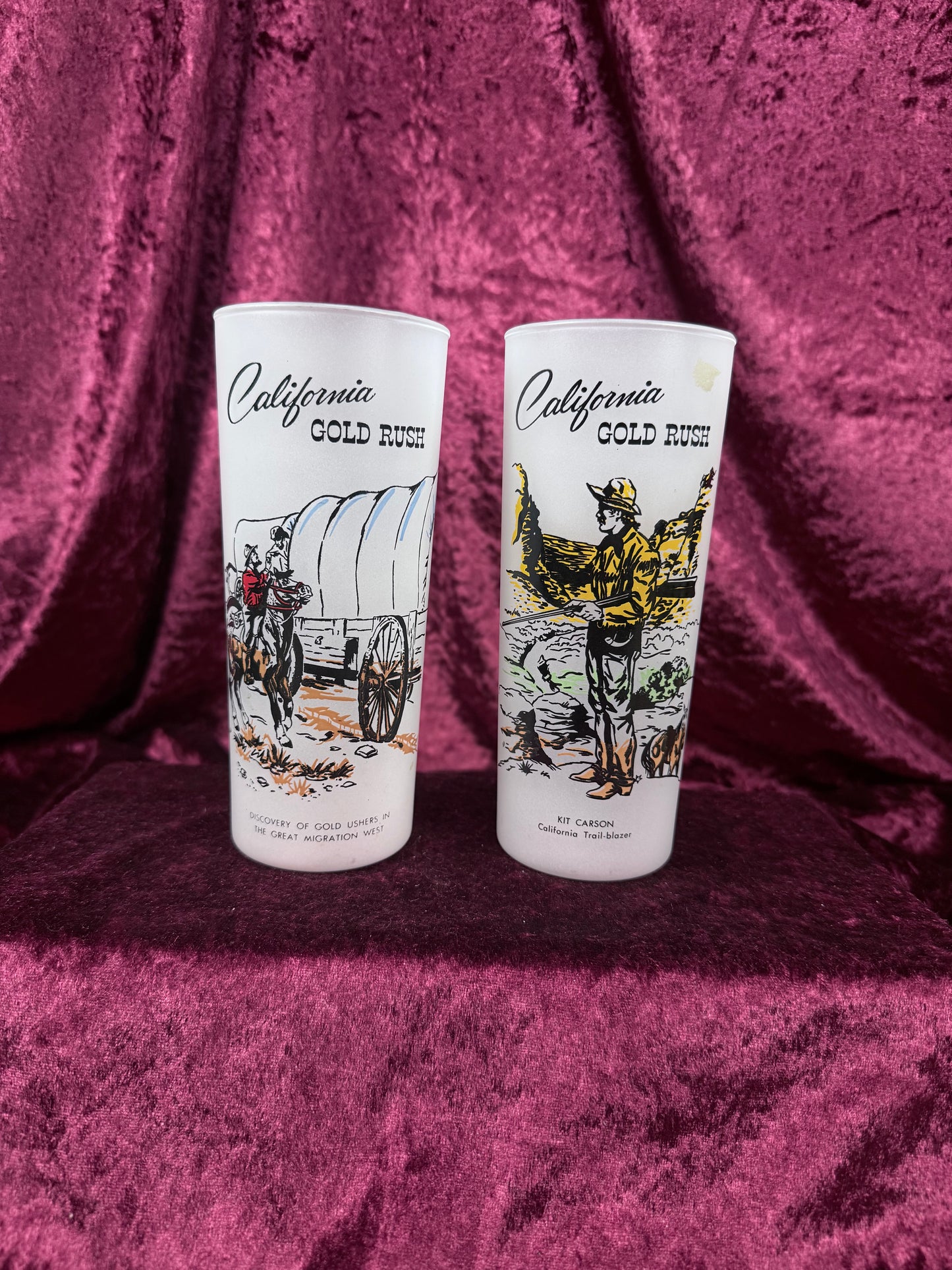 Vintage Milk Glass Tumbler Set – California Gold Rush Souvenir Pair
