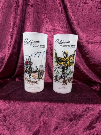 Vintage Milk Glass Tumbler Set – California Gold Rush Souvenir Pair