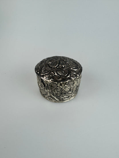 Antique Silver Repousse Pill Box with Floral Design - 19g