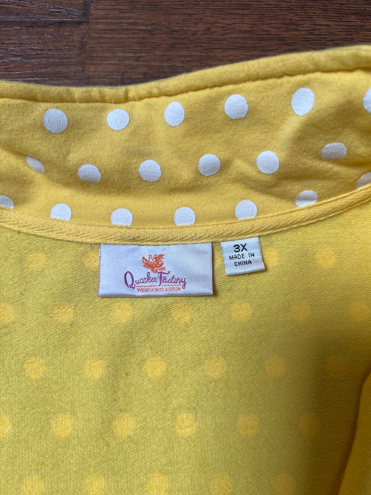Vintage Clothing - Lightweight Jacket - Yellow with White Polka Dots - 3X-Large - Quacker Factory