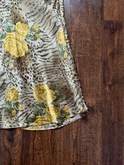 Vintage Robe and Nightgown Nightwear Set - Animal and Yellow Rose Print - Night Essence