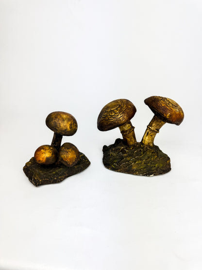 Vintage 1970s Chalkware 3D Toadstool Mushroom Decor Sculpture - Set of 2