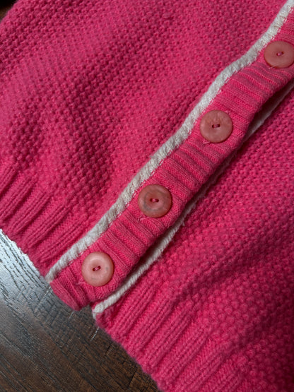 Vintage Catalina Knit Cardigan - Bubblegum Pink White Trim Button Front Sweater - Small