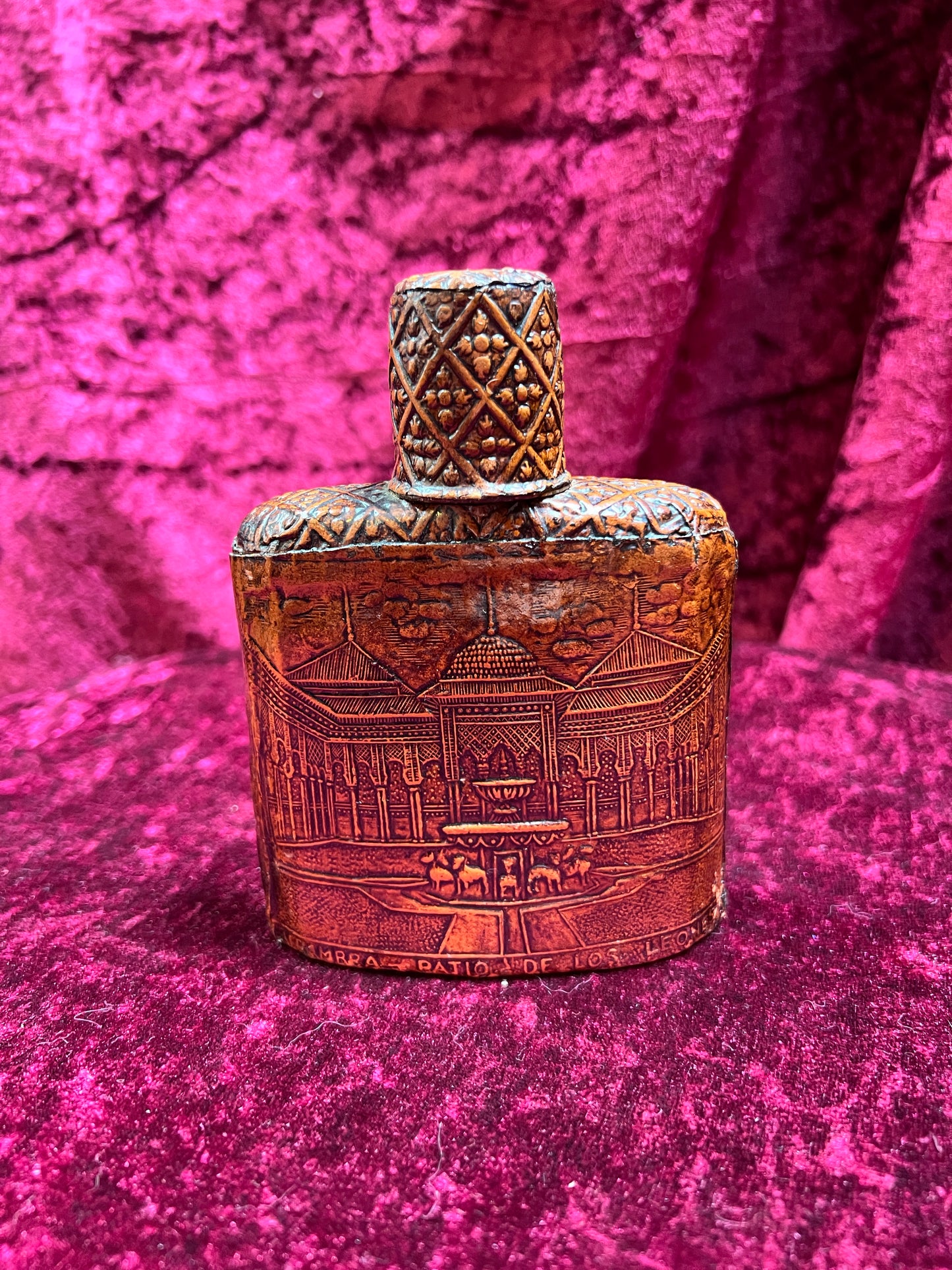 Vintage Barware - Tooled Leather Porron Decanter and Flask - Don Quixote and Patio De Los Leones