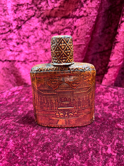 Vintage Barware - Tooled Leather Porron Decanter and Flask - Don Quixote and Patio De Los Leones