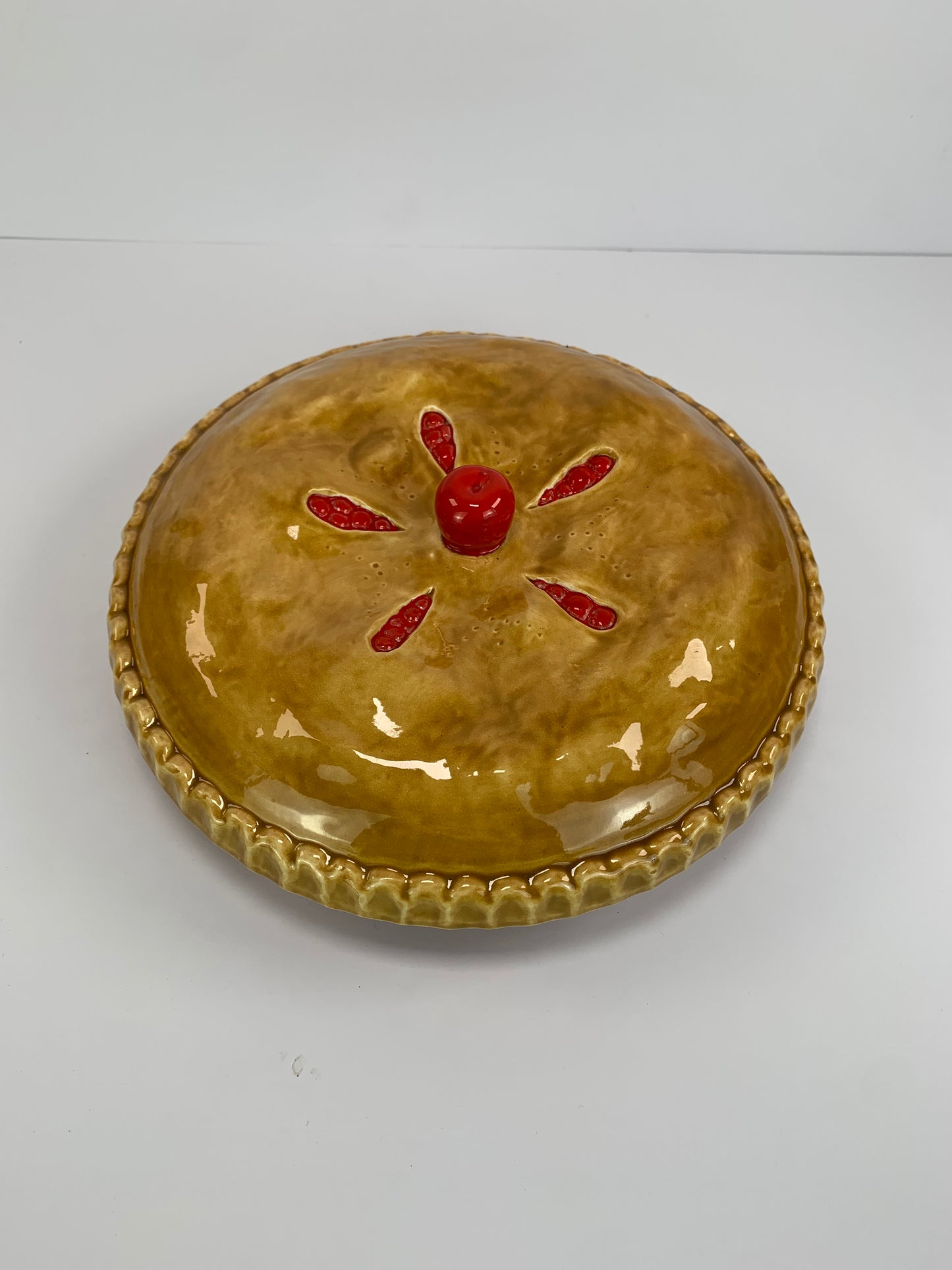 Vintage Ceramic Cherry Pie Plate with Lid Retro Serveware