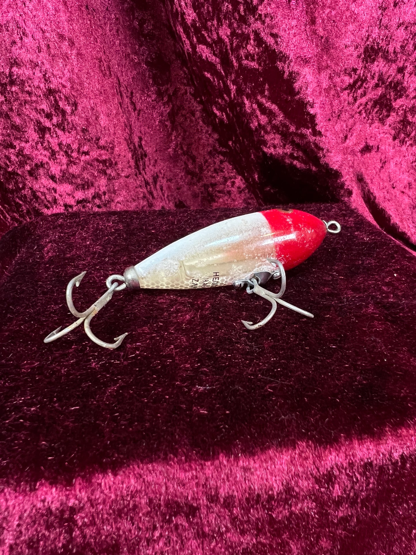 Vintage Heddon Plastic Fishing Lure - Baby Zara Red Head with Original Box