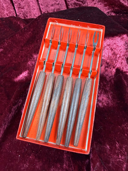 Vintage Mid Century Wooden Fondue Forks - Set of 6