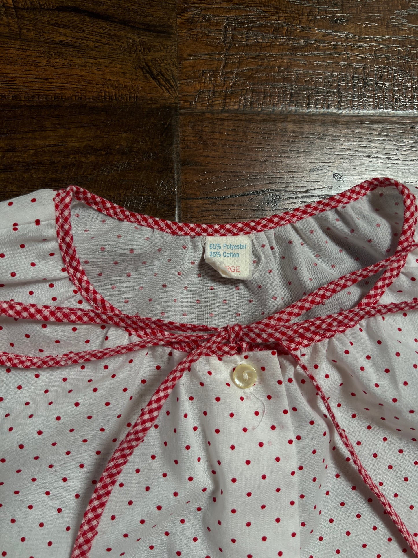 Vintage Cotton Blend Nightie - White Red Polka Dot Button Front - Size Large