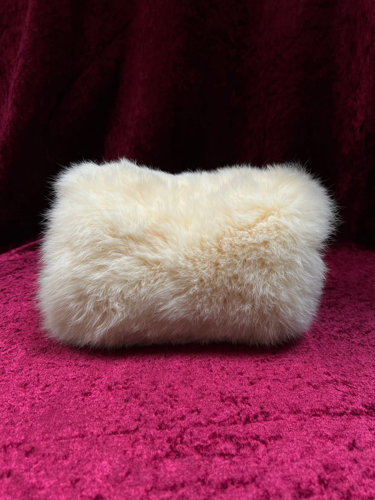 Vintage Real Rabbit Fur Hand Muff - Ivory Plush Hand Warmer with Shoulder Strap