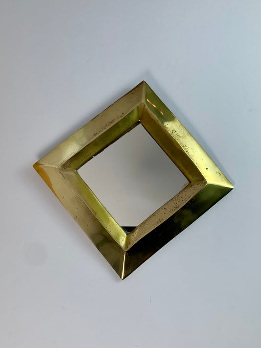 Vintage Brass Frame Mirror - 7" Square