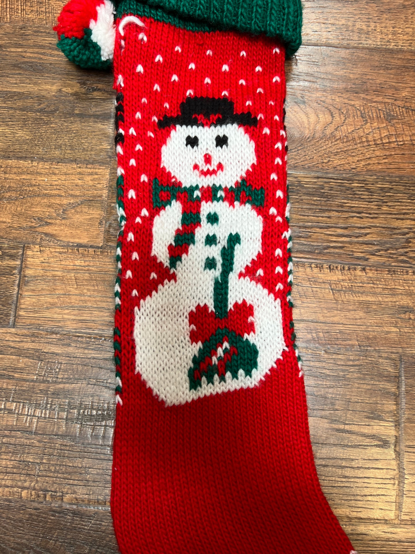 Vintage Christmas - Knit Stocking - Snowman on Red