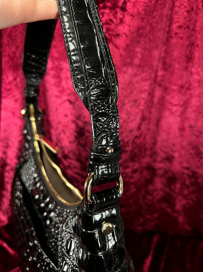 Vintage Brahmin Black Melbourne Leather Hobo Bag - Croc Embossed Shoulder Purse