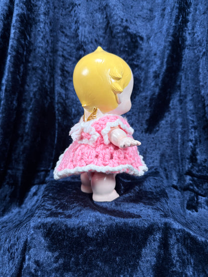Vintage Chalkware Kewpie Figurine – Byron Molds Angel with Crochet Dress