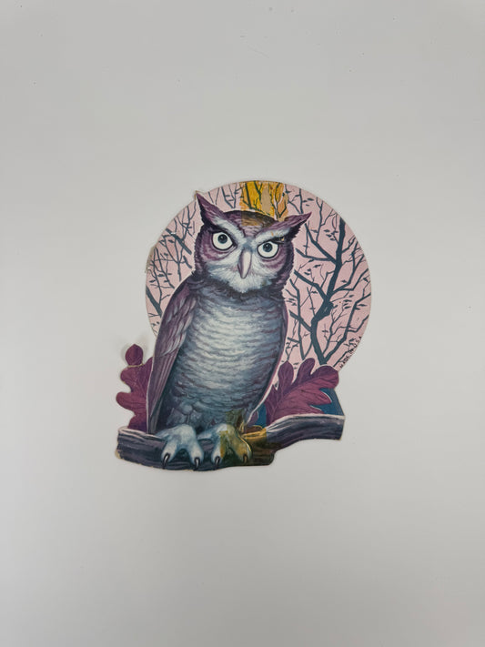 Vintage Halloween Die-Cut | Owl on Branch | 1980s Decoration - Made in USA