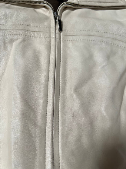 Vintage Clothing - Genuine Leather Racer Jacket - Cream White - Brown Lining - Small - Wilsons Leather Pelle Studio