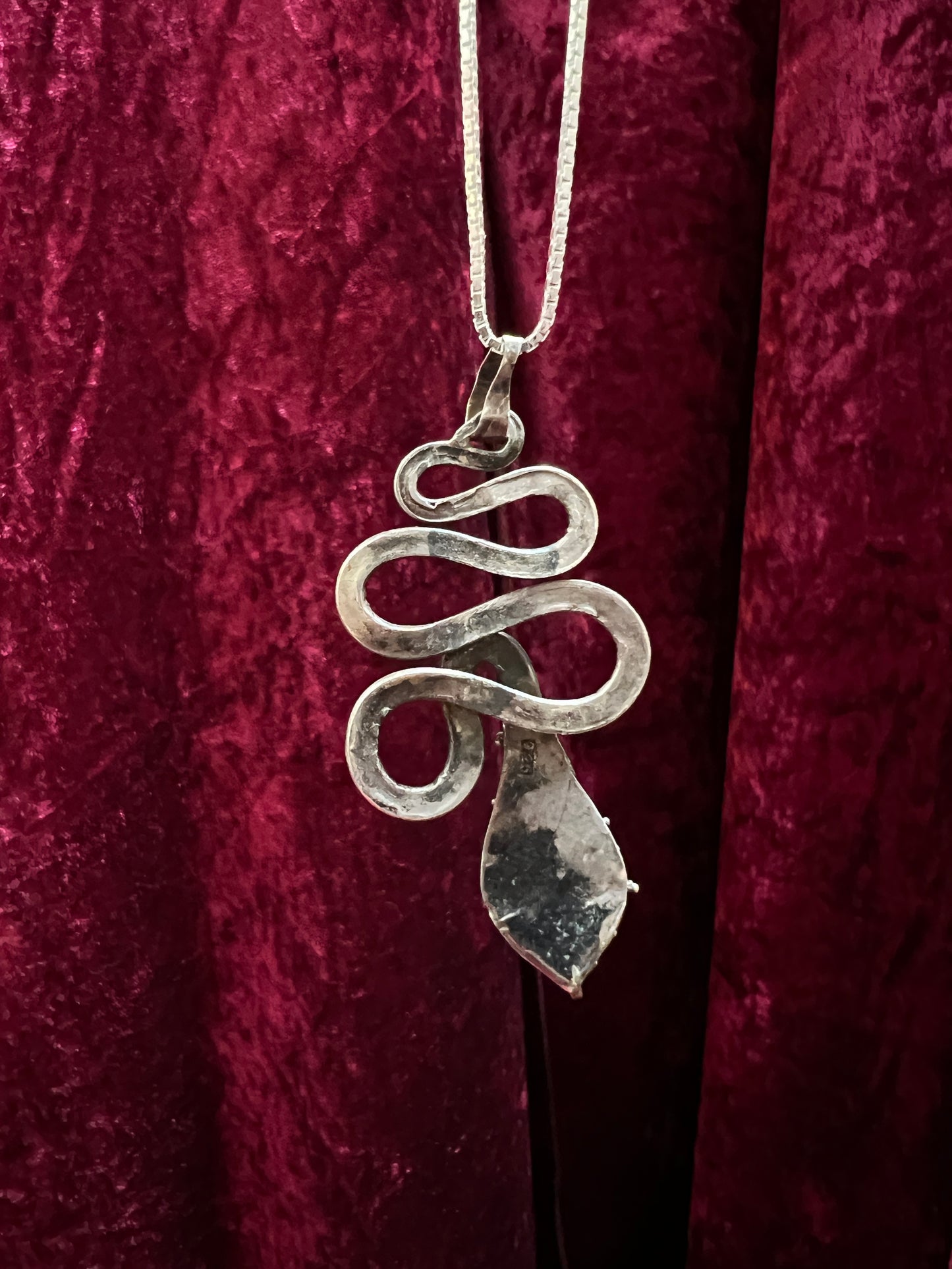 Vintage 925 Sterling Silver Snake Necklace – Turquoise Accent Serpent Pendant