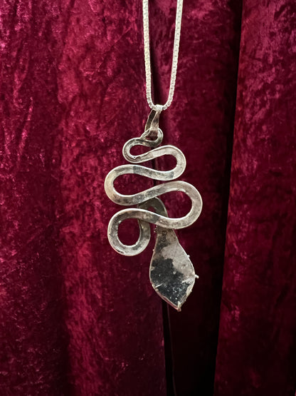 Vintage 925 Sterling Silver Snake Necklace – Turquoise Accent Serpent Pendant