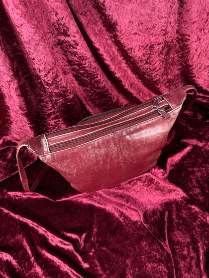 Vintage Accessories - Genuine Leather Crossbody Purse / Shoulder Bag - Burgundy - Toni