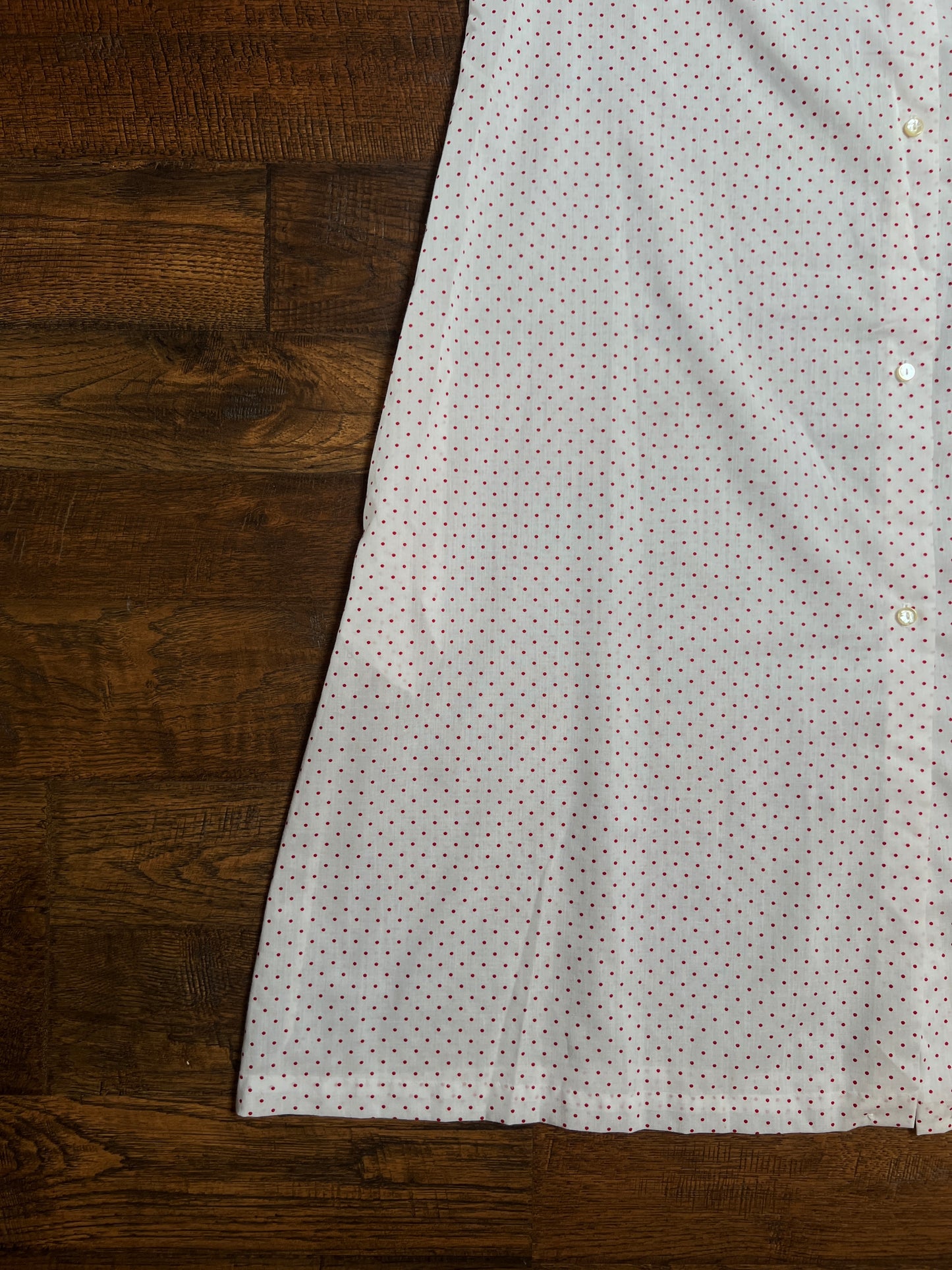 Vintage Cotton Blend Nightie - White Red Polka Dot Button Front - Size Large