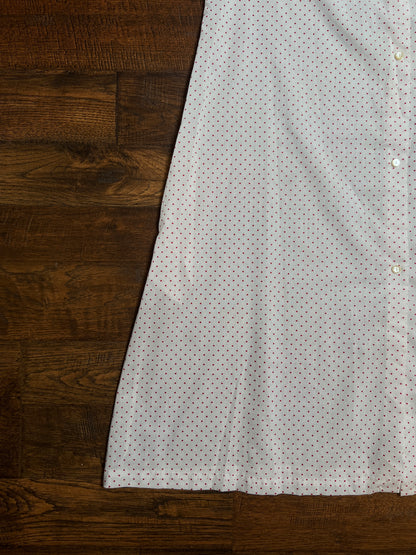 Vintage Cotton Blend Nightie - White Red Polka Dot Button Front - Size Large