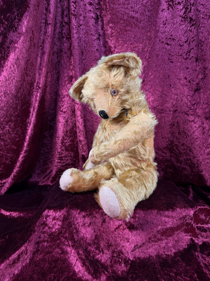 Antique Jointed Mohair Teddy Bear – Golden Yellow with Button Eyes - 17.5"